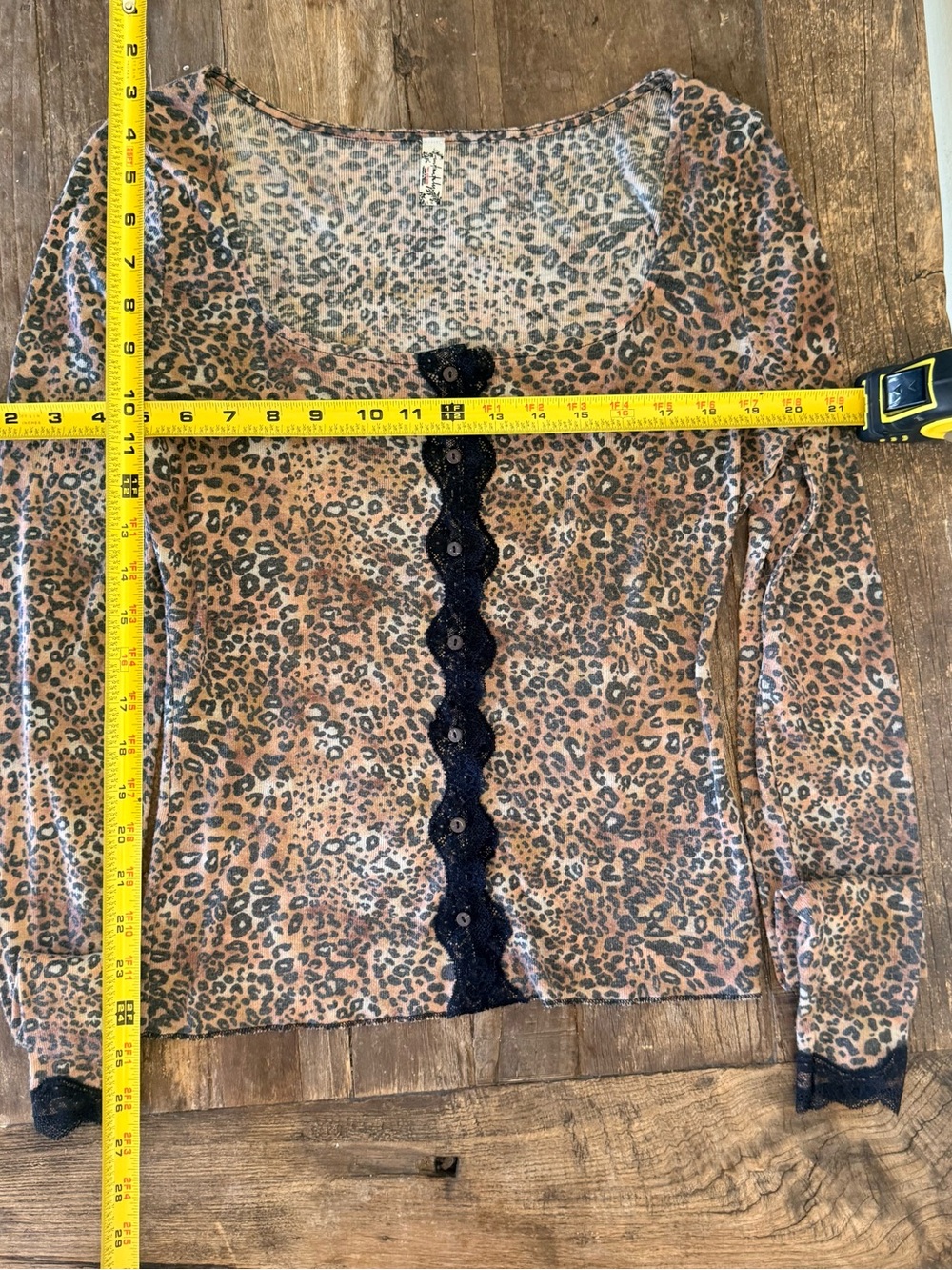 Free People Leopard-Print Long Sleeve Top with Black Lace Center - Picture 7 of 7